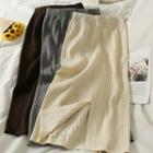 Slit-back Ribbed-knit Midi Pencil Skirt