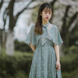 Cape-sleeve Midi Chiffon Dress