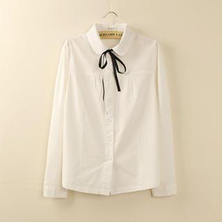 Ribbon-collar Long Sleeved Blouse