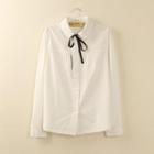 Ribbon-collar Long Sleeved Blouse