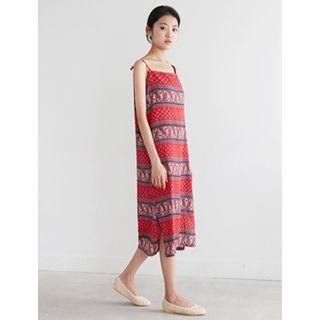 Spaghetti-strap Paisley Long Shift Dress