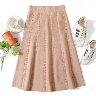 Knit A-line Skirt Khaki - One Size