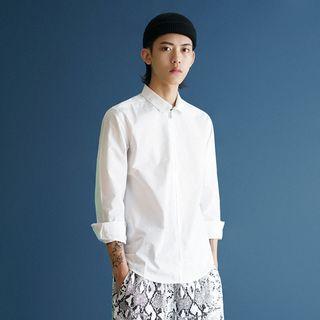 Plain Long-sleeve Zip Shirt