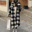 Long Plaid Shirt Jacket Plaid - Black & White - One Size
