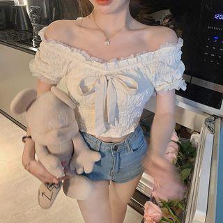 Off-shoulder Bow-front Lace Top
