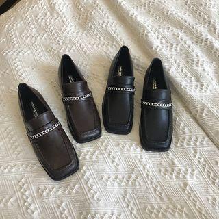 Faux Leather Chained Square Toe Loafers