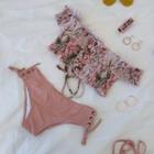 Off-shoulder Floral Print Drawstring Bikini