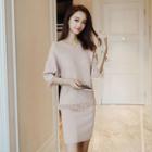 Set: Faux Pearl 3/4-sleeve Knit Top + Skirt