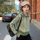 Patterned Polo Sweater Green - One Size