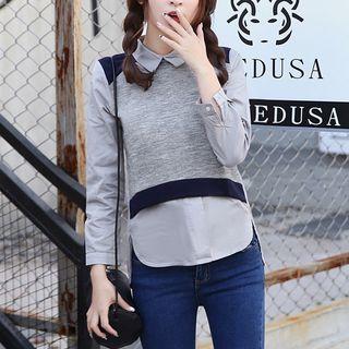 Inset Shirt Cropped Pullover