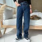 Asymmetric-waist Semi Wide Jeans