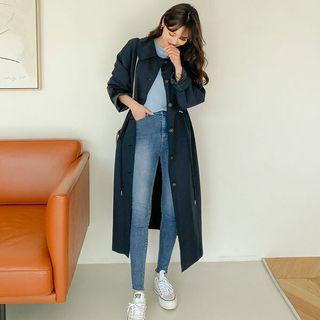 Drawstring Long Trench Coat