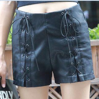 Lace-up Faux Leather Shorts