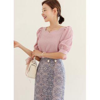 Sweetheart-neck Embossed Blouse