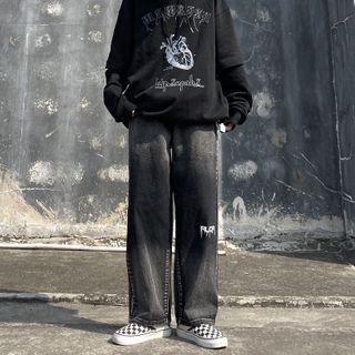 Lettering Tie Dye Wide-leg Jeans