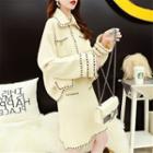 Set: Contrast Trim Button-up Jacket + Mini Straight-fit Skirt