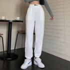 High-waist Plain Shift Gathered Cuff Pants