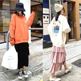 Ruffle A-line Skirt / Printed Pullover