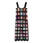 Sleeveless Crochet Knit Midi Dress Colorful Flowers - Black - One Size