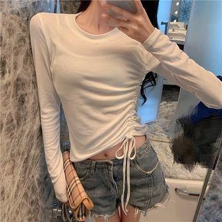Plain Asymmetric Drawcord Long-sleeve Top