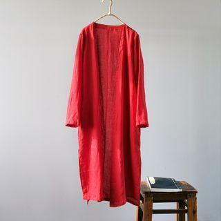 Linen Long Jacket Wine Red - One Size
