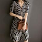 Short-sleeve Pattered Knit A-line Dress