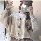 Button Cardigan / Lace Long-sleeve Top