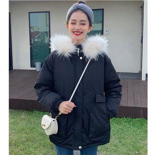 Medium Long Large Shearling-collar Cotton Jacket