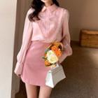 Ruffle Trim Long-sleeve Shirt / High-waist A-line Skirt