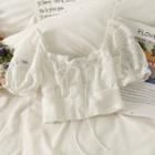 Boatneck Ribbon-neckline Crop Lace Top White - One Size
