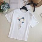 Sequined Penguin Embroidered Short-sleeve T-shirt White - One Size