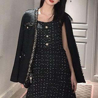 Fringed Tweed Button Jacket