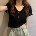 Short-sleeve Contrast Trim Ribbed T-shirt