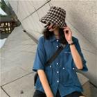 Elbow-sleeve Embroidered Cargo Shirt