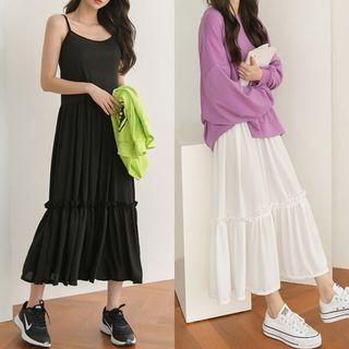 Frill-hem Midi Spaghetti Strap Dress