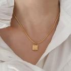Square Faux Cat Eye Stone Pendant Alloy Necklace Gold - One Size