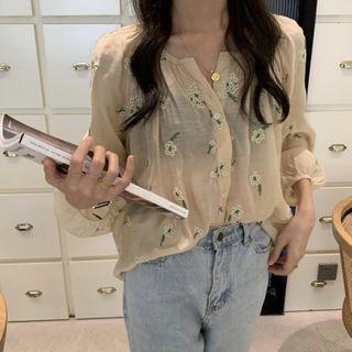 Floral Embroidery Shirt Almond - One Size