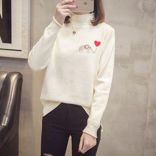 Mock-neck Elephant Pattern Sweater