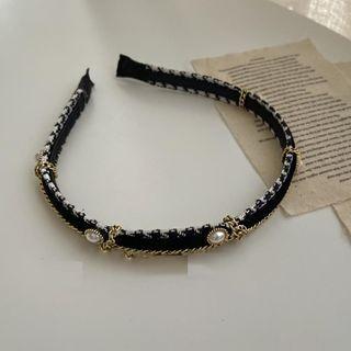 Faux Pearl Houndstooth Fabric Headband K06-243 - Gold & Black & White - One Size