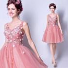 Flower Applique Sleeveless Mini Prom Dress