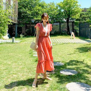Crochet-lace Frill-trim Long Floral Dress