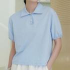 Short-sleeve Plain Polo Shirt Light Blue - One Size