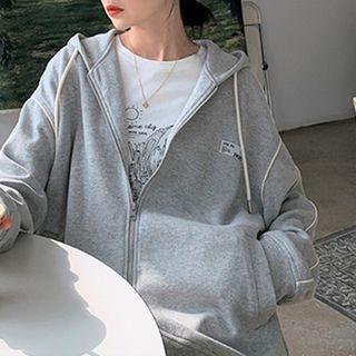 Oversize Long Sleeve Plain Zip-up Hoodie
