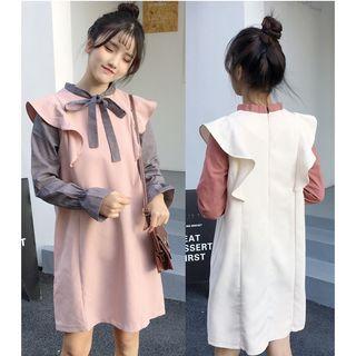 Ruffled Mock Two-piece Long-sleeve Dress