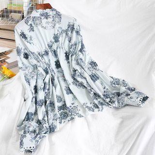 Printed Chiffon Blouse Blue - One Size