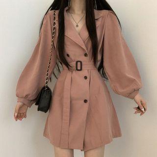 Double Breasted Plain Mini Coat Dress