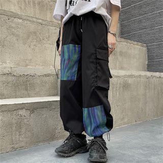 Color Block Applique Cargo Wide-leg Pants