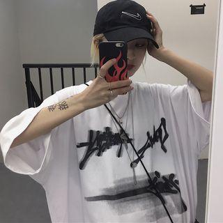 Printed 3/4-sleeve Oversize T-shirt