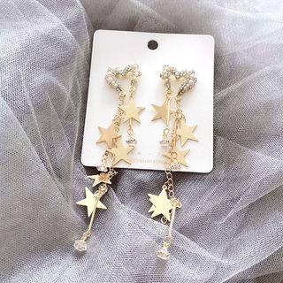 Heart & Star Metal Fringe Dangle Earring 1 Pair - Gold - One Size