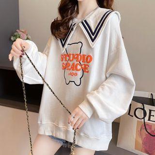 Bear Print Sailor-collar Sweatshirt